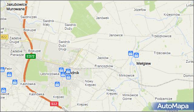 mapa Jacków gmina Mełgiew, Jacków gmina Mełgiew na mapie Targeo