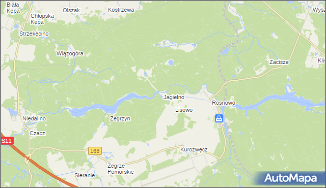 mapa Jagielno gmina Manowo, Jagielno gmina Manowo na mapie Targeo