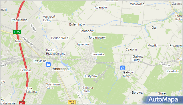 mapa Janówka gmina Andrespol, Janówka gmina Andrespol na mapie Targeo