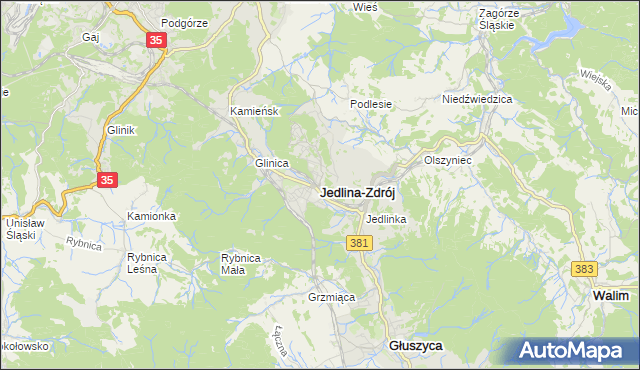 mapa Jedlina-Zdrój, Jedlina-Zdrój na mapie Targeo