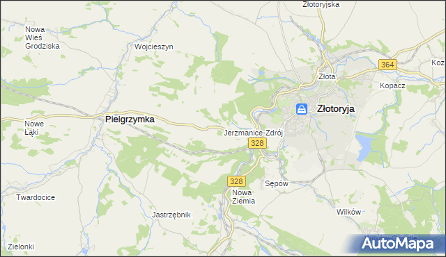 mapa Jerzmanice-Zdrój, Jerzmanice-Zdrój na mapie Targeo