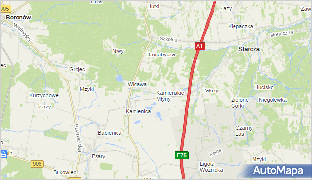 mapa Kamieńskie Młyny, Kamieńskie Młyny na mapie Targeo