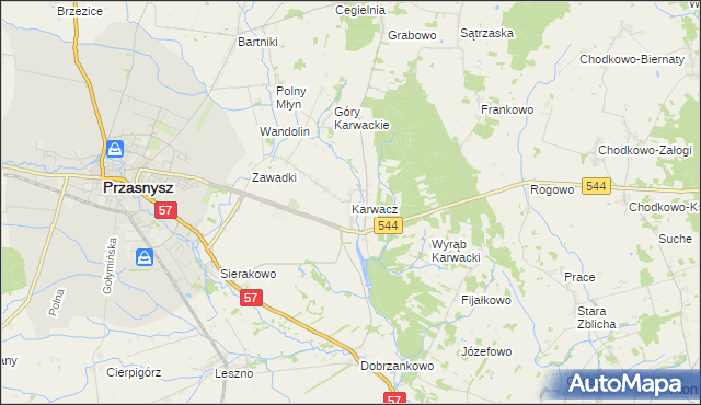 mapa Karwacz gmina Przasnysz, Karwacz gmina Przasnysz na mapie Targeo