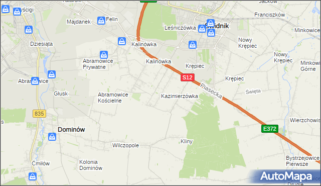 mapa Kazimierzówka gmina Głusk, Kazimierzówka gmina Głusk na mapie Targeo