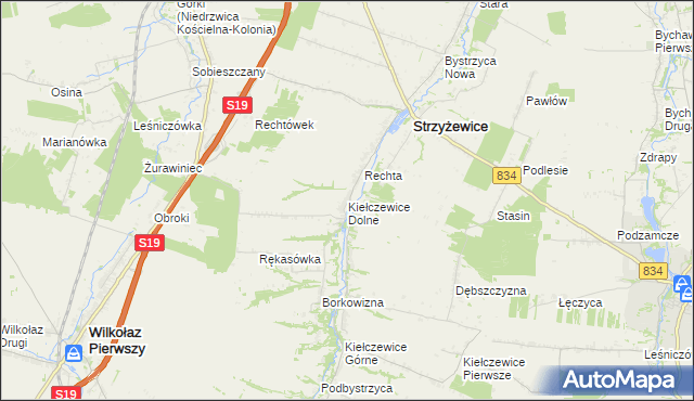 mapa Kiełczewice Dolne, Kiełczewice Dolne na mapie Targeo