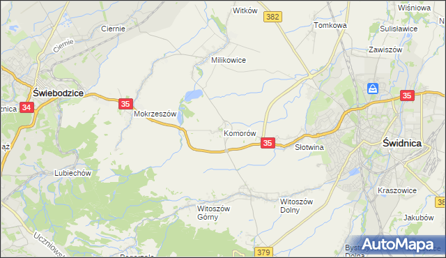 mapa Komorów gmina Świdnica, Komorów gmina Świdnica na mapie Targeo