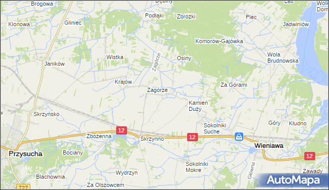 mapa Komorów gmina Wieniawa, Komorów gmina Wieniawa na mapie Targeo