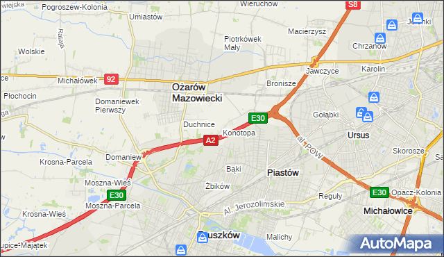 mapa Konotopa gmina Ożarów Mazowiecki, Konotopa gmina Ożarów Mazowiecki na mapie Targeo