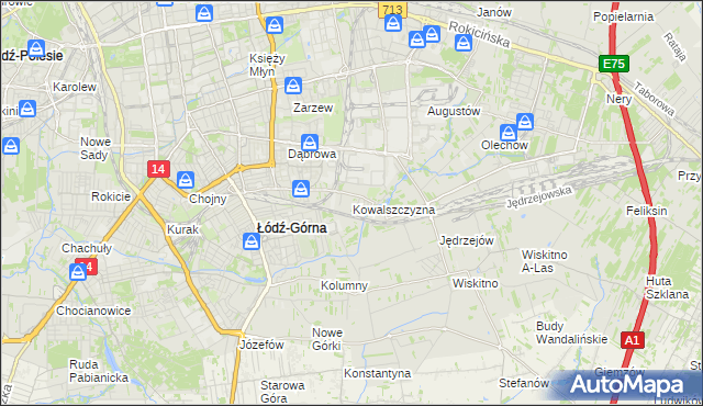 mapa Kowalszczyzna gmina Łódź, Kowalszczyzna gmina Łódź na mapie Targeo