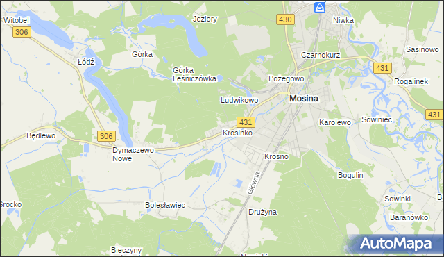 mapa Krosinko gmina Mosina, Krosinko gmina Mosina na mapie Targeo