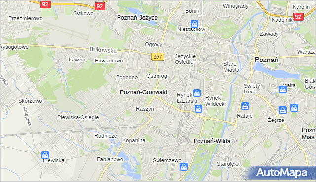 mapa Łazarz gmina Poznań, Łazarz gmina Poznań na mapie Targeo