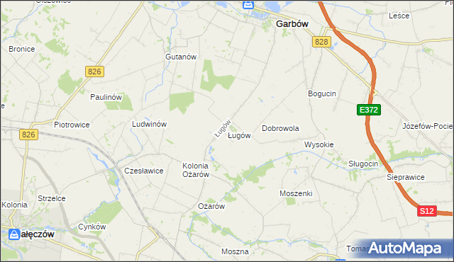 mapa Ługów gmina Jastków, Ługów gmina Jastków na mapie Targeo