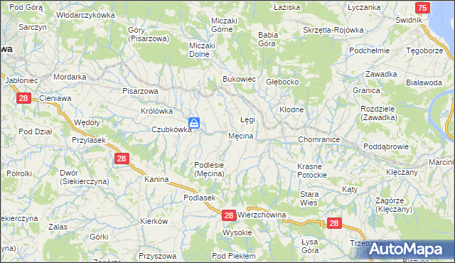 mapa Męcina, Męcina na mapie Targeo