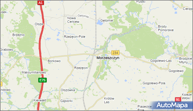 mapa Morzeszczyn, Morzeszczyn na mapie Targeo