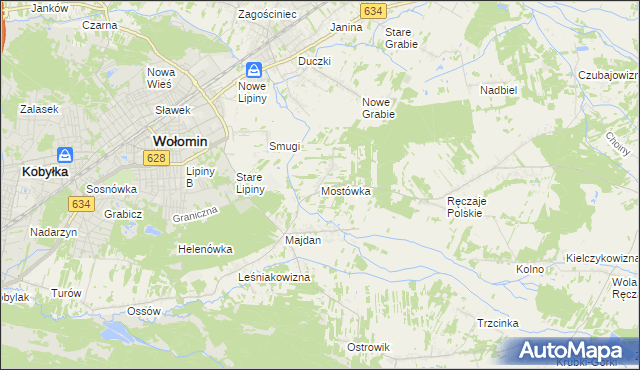 mapa Mostówka gmina Wołomin, Mostówka gmina Wołomin na mapie Targeo