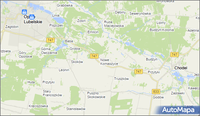 mapa Nowe Komaszyce, Nowe Komaszyce na mapie Targeo