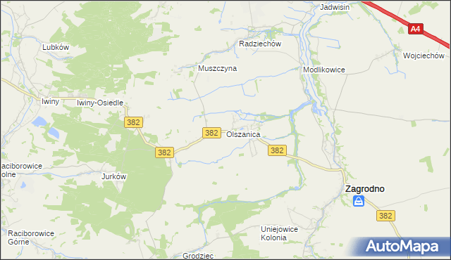 mapa Olszanica gmina Zagrodno, Olszanica gmina Zagrodno na mapie Targeo