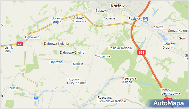 mapa Owczarnia gmina Trzydnik Duży, Owczarnia gmina Trzydnik Duży na mapie Targeo