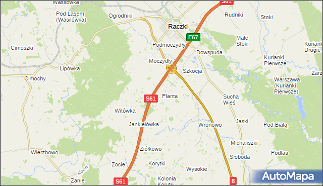 mapa Planta gmina Raczki, Planta gmina Raczki na mapie Targeo