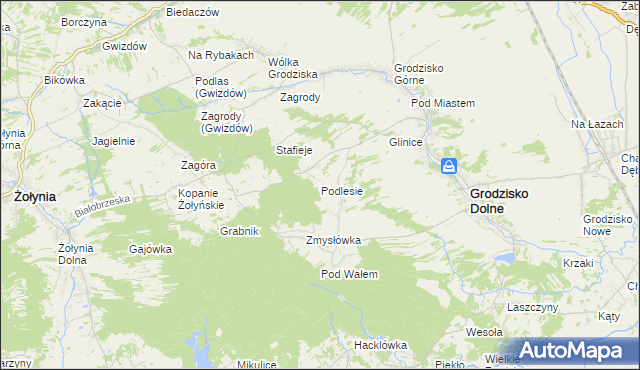 mapa Podlesie gmina Grodzisko Dolne, Podlesie gmina Grodzisko Dolne na mapie Targeo