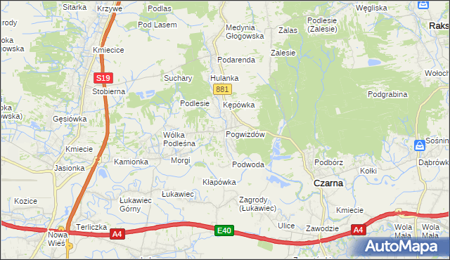 mapa Pogwizdów gmina Czarna, Pogwizdów gmina Czarna na mapie Targeo