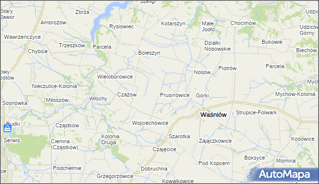 mapa Prusinowice gmina Waśniów, Prusinowice gmina Waśniów na mapie Targeo