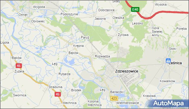 mapa Rozwadza, Rozwadza na mapie Targeo