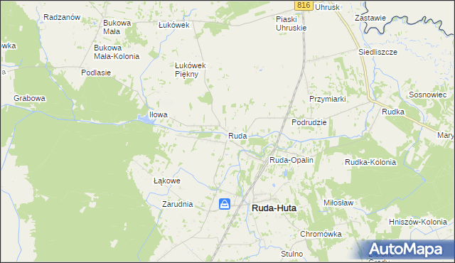 mapa Ruda gmina Ruda-Huta, Ruda gmina Ruda-Huta na mapie Targeo