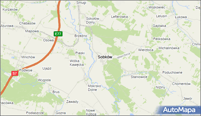 mapa Sobków powiat jędrzejowski, Sobków powiat jędrzejowski na mapie Targeo