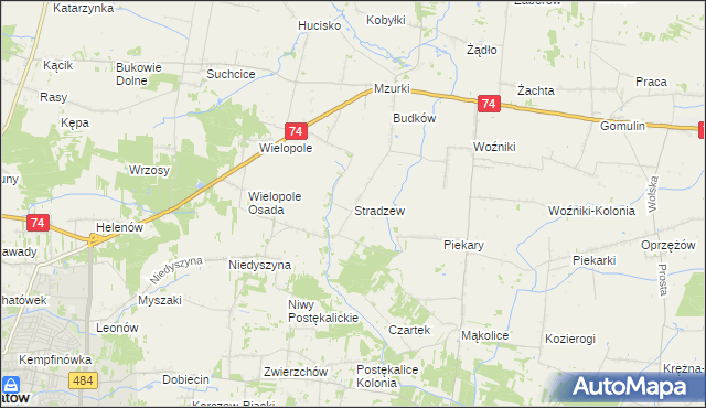 mapa Stradzew gmina Wola Krzysztoporska, Stradzew gmina Wola Krzysztoporska na mapie Targeo