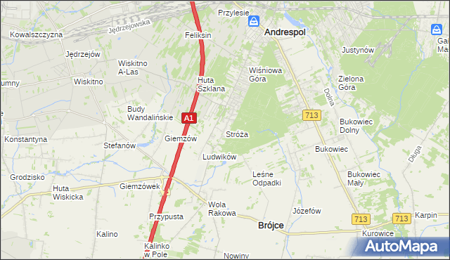 mapa Stróża gmina Andrespol, Stróża gmina Andrespol na mapie Targeo