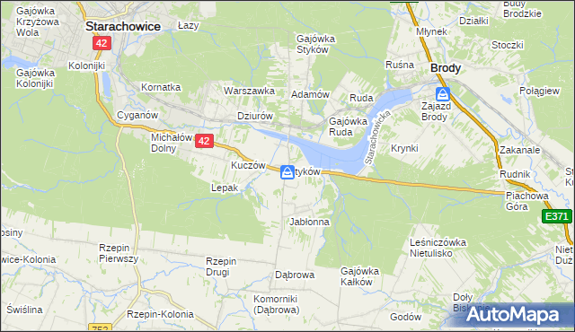 mapa Styków gmina Brody, Styków gmina Brody na mapie Targeo