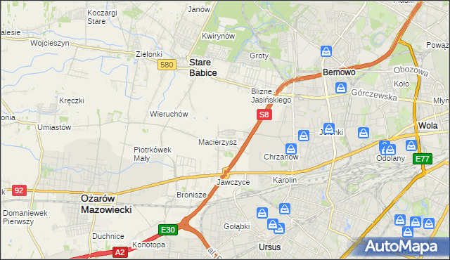 mapa Szeligi gmina Ożarów Mazowiecki, Szeligi gmina Ożarów Mazowiecki na mapie Targeo