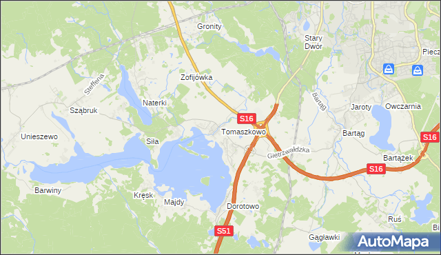 mapa Tomaszkowo, Tomaszkowo na mapie Targeo