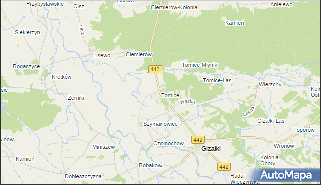 mapa Tomice gmina Gizałki, Tomice gmina Gizałki na mapie Targeo