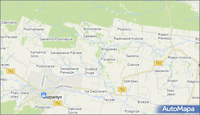 mapa Trzcianka gmina Bodzentyn, Trzcianka gmina Bodzentyn na mapie Targeo