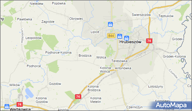 mapa Wolica gmina Hrubieszów, Wolica gmina Hrubieszów na mapie Targeo