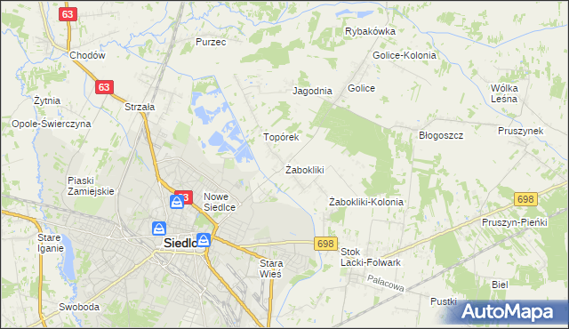 mapa Żabokliki gmina Siedlce, Żabokliki gmina Siedlce na mapie Targeo