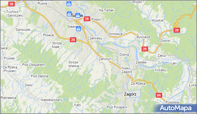 mapa Zahutyń, Zahutyń na mapie Targeo