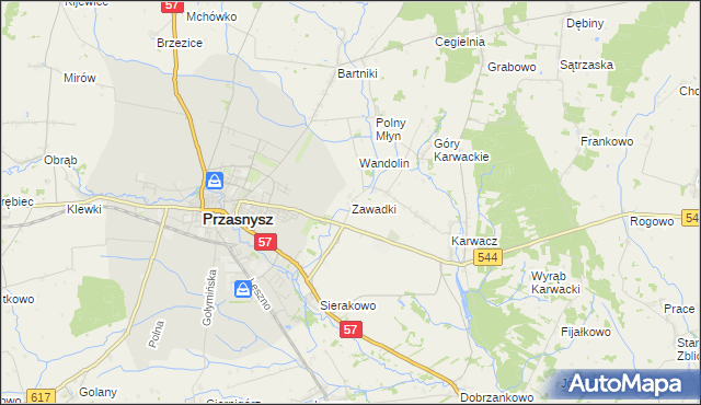 mapa Zawadki gmina Przasnysz, Zawadki gmina Przasnysz na mapie Targeo