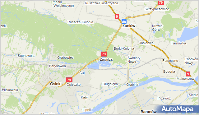 mapa Zawidza gmina Łoniów, Zawidza gmina Łoniów na mapie Targeo