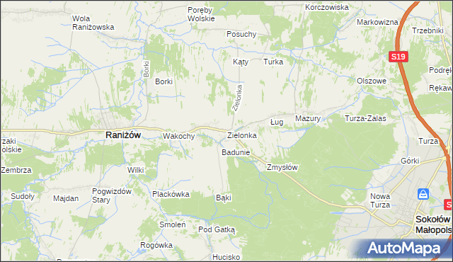 mapa Zielonka gmina Raniżów, Zielonka gmina Raniżów na mapie Targeo