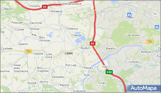 mapa Budzyń gmina Liszki, Budzyń gmina Liszki na mapie Targeo