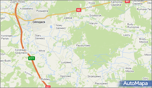 mapa Faustynowo gmina Glinojeck, Faustynowo gmina Glinojeck na mapie Targeo