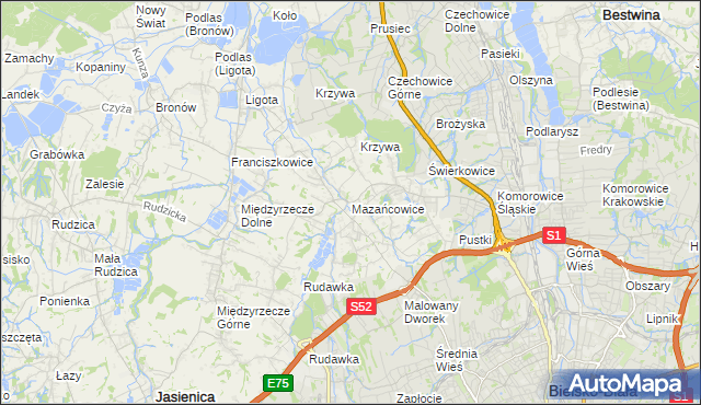 mapa Mazańcowice, Mazańcowice na mapie Targeo