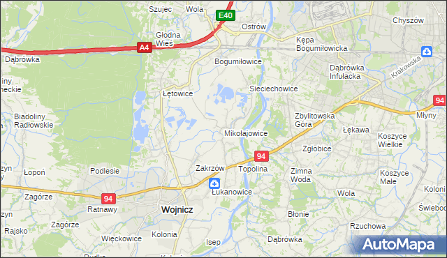 mapa Mikołajowice gmina Wierzchosławice, Mikołajowice gmina Wierzchosławice na mapie Targeo
