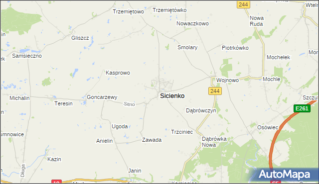 mapa Sicienko powiat bydgoski, Sicienko powiat bydgoski na mapie Targeo