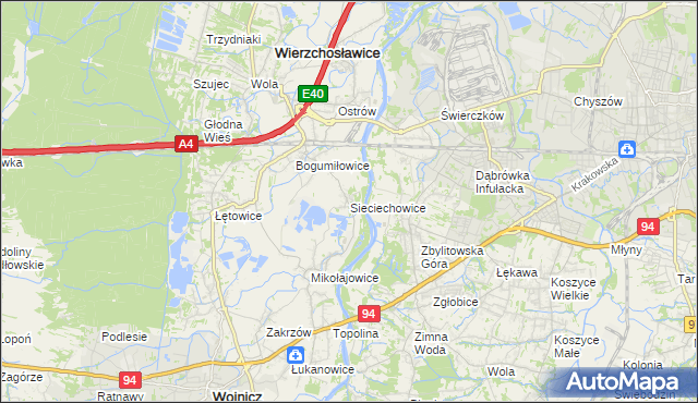 mapa Sieciechowice gmina Wierzchosławice, Sieciechowice gmina Wierzchosławice na mapie Targeo