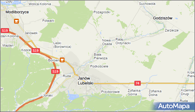 mapa Biała Druga gmina Janów Lubelski, Biała Druga gmina Janów Lubelski na mapie Targeo