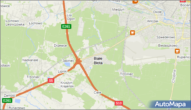 mapa Białe Błota powiat bydgoski, Białe Błota powiat bydgoski na mapie Targeo